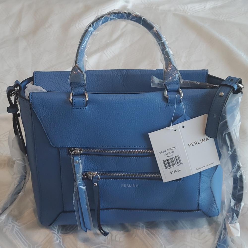 BNWT Perlina leather blue satchel